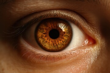 Fototapeta premium Mesmerizing macro shot of human iris with golden amber coloration and intricate details