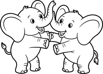 Two happy cartoon elephants giving each other a high five