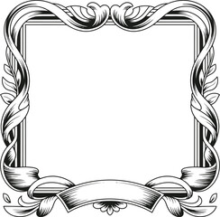 Elegant black and white art nouveau frame with swirling ribbons and leaves