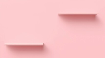 Modern pastel pink shelf display or frame with minimal style on white wall background. Blank product shelves panel. 3D rendering