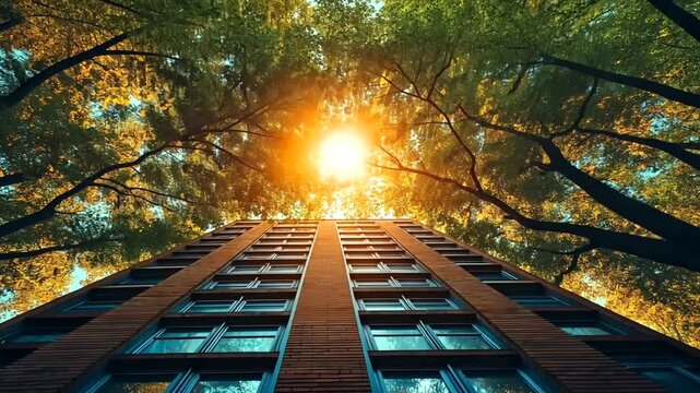 Architectural Harmony: A Building's Gaze Towards the Sunlight Through Forest Canopy