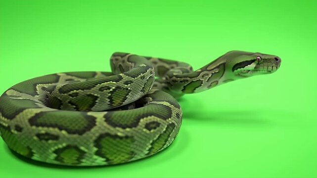 Green Tree Python Coiled in 3D Render Isolated by Green Screen