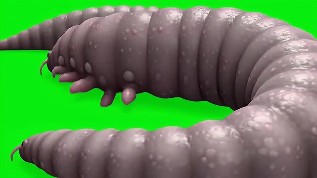 Light Purple 3D Rendered Caecilians Crawling Isolated on Green Screen Background