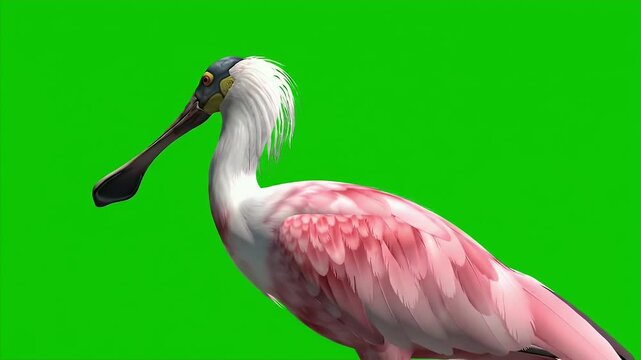 Roseate Spoonbill Bird 3D Render Isolated on Green Screen Background Perfect for Education and Nature Projects