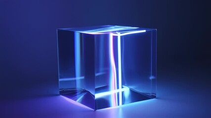 Futuristic neon cube emitting radiant light in a dark ambient setting evoking a sense of innovation and cutting edge design - Powered by Adobe
