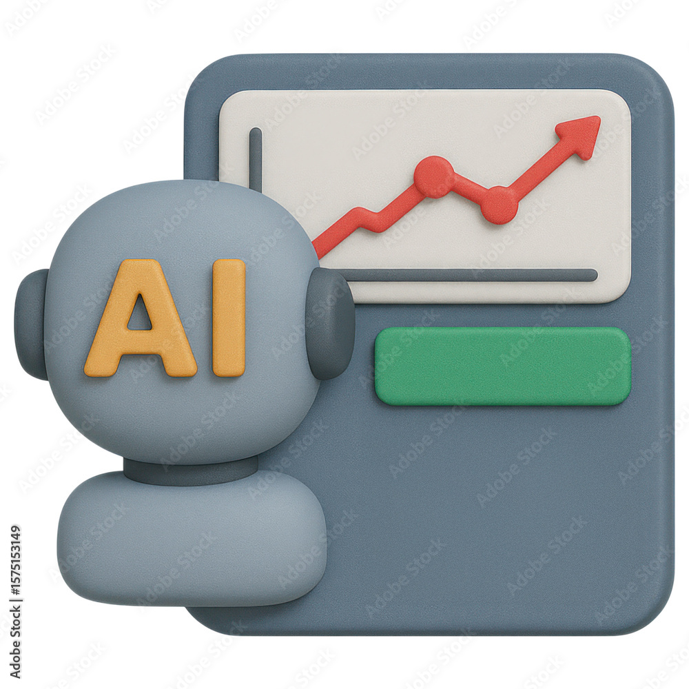 Poster 3d illustration of ai assistant analyzing growth data on a digital screen with graphs and metrics