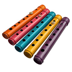 Naklejka premium A vibrant array of colorful plastic flutes isolated on transparent background, showcasing a playful and musical composition
