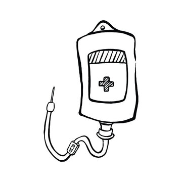 Hand drawn medical iv bag illustration.