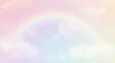 Soft pastel rainbow gently arches across dreamy cloudscape. AI Generated