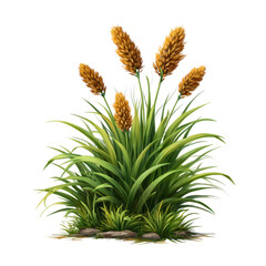 Obraz premium A vibrant green grass plant with golden seed heads isolated on transparent background, showcasing its natural beauty and intricate details