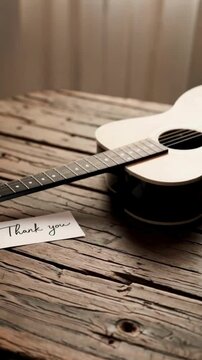 4K Light Brown Guitar Sitting On a Wooden Table 