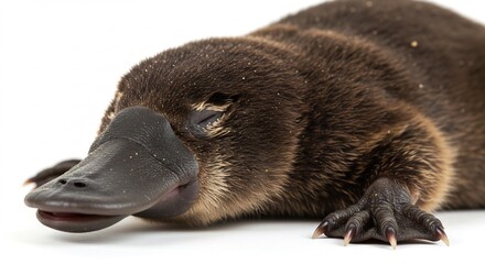 Adorable baby platypus rests peacefully soft light. AI Generated