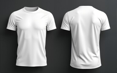 Realistic white T-shirt mockup featuring front and back views on a dark background. Soft fabric texture with natural folds, ideal for branding, print designs, and apparel presentations. High quality