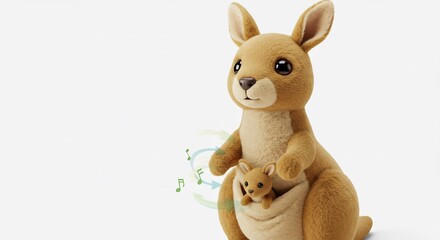 Adorable plush kangaroo joey gently sings softly lit. AI Generated