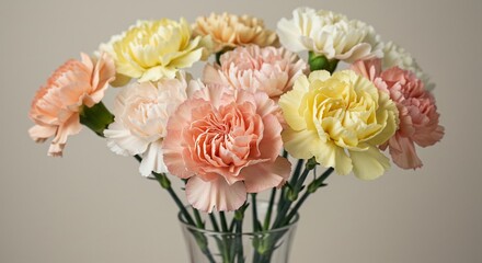 Pastel carnations bloom softly under gentle studio lighting. AI Generated