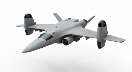 Futuristic grey aircraft smoothly glides against bright white background. AI Generated