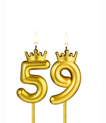 Golden candle with crown number 59 - White background