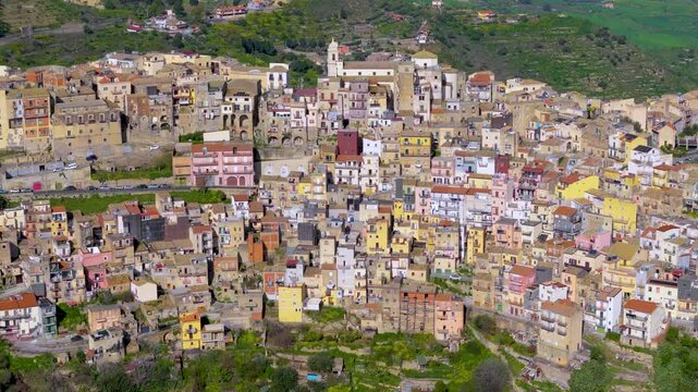 Aerial drone view of Centuripe town and comune, Province of Enna, Sicily, Italy