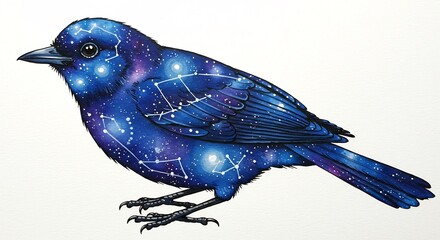 Cosmic Bird Detailed Ink Drawing Vivid Galaxy Colors. AI Generated
