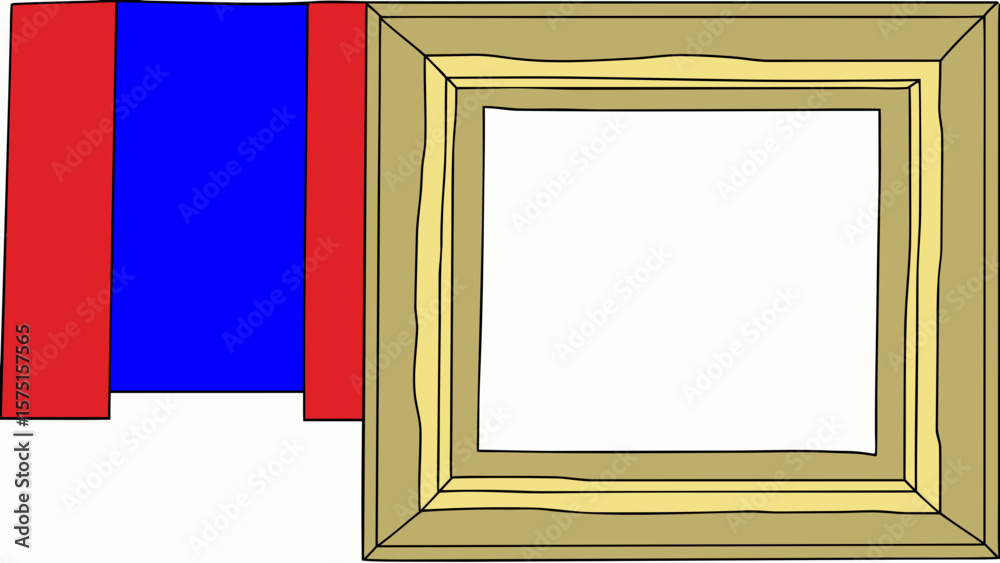 Poster geometric composition featuring a picture frame and abstract color blocks on transparency