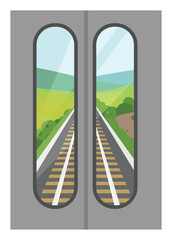 Train car back ride view. Simple flat illustration in perspective view