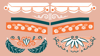 Vector illustration of decorative floral elements with white and orange designs