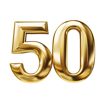 Glossy golden fifty number rendered against a dark background