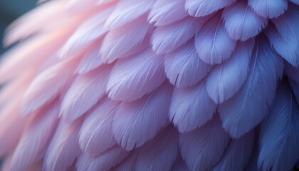 Fototapeta premium Close up detailed view of soft delicate feathers in pastel pink and blue hues showcasing natural