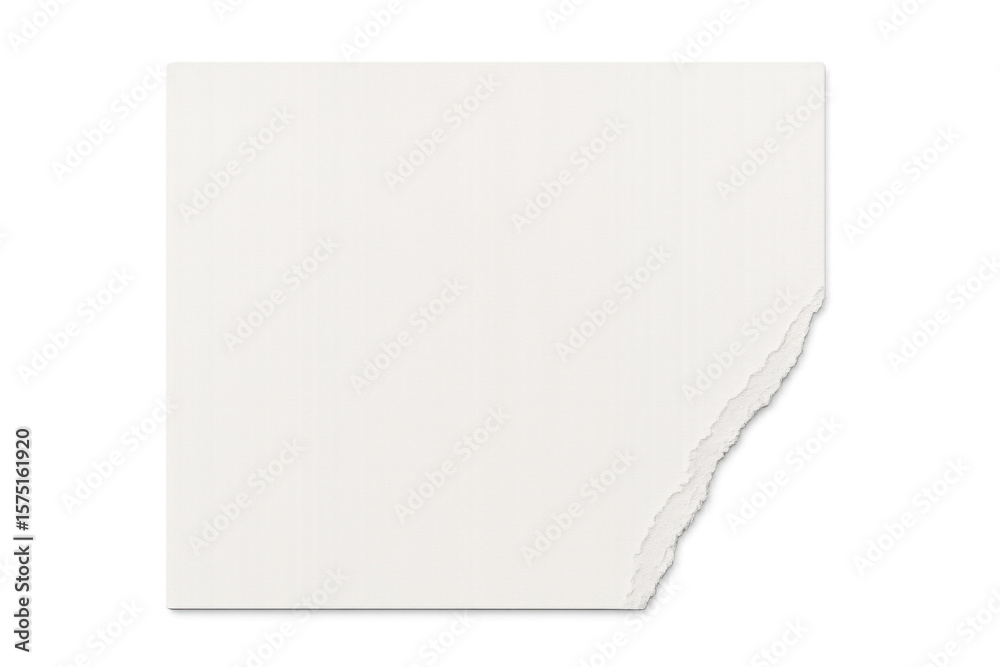 Poster close-up of a blank white ripped piece of paper with a transparent background, creating a simple yet
