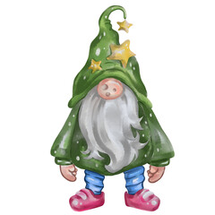 cute gnome drawing on white background It is a watercolor painting.	

