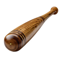 A brown wooden baseball bat with a textured grain is isolated on transparent background