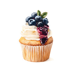 Vanilla Cupcake with Whipped Cream, Blueberries, and Berry Compote Topping