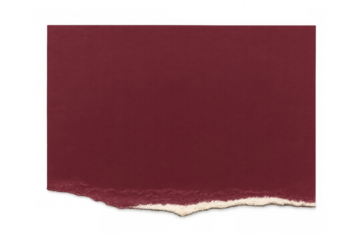 Rectangular piece of dark red torn paper featuring a textured, rough edge, providing ample copy space against a transparent background
