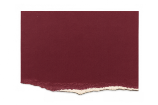Rectangular piece of dark red torn paper featuring a textured, rough edge, providing ample copy space against a transparent background - Powered by Adobe