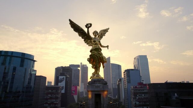 Aerial view of Angel de la Independencia at sunset, Mexico.