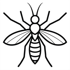 Simple black and white outline illustration of a mosquito with wings spread