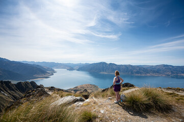 Fototapeta premium Lake Hawea view from Isthmus Peak, New Zealand