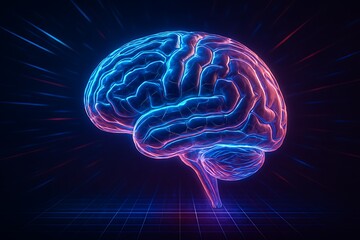 Metallic Brain With Neon Glow stylized human