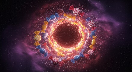 Obraz premium Galactic confectionery swirl: A cosmic candy portal of sweetness and vibrant hues