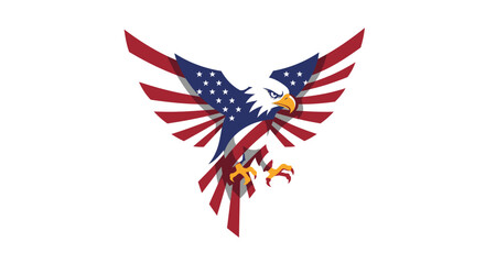 Patriotic Eagle Logo with American USA Flag Wings Vector Illustration