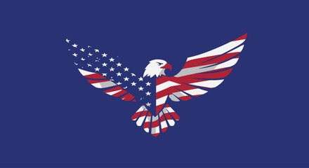 Patriotic Eagle Logo with American USA Flag Wings Vector Illustration