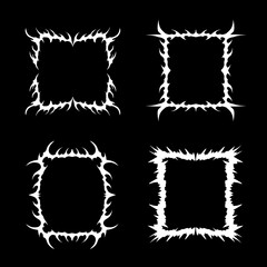 Tribal square vector frames in white on black background. sharp, abstract border elements perfect for digital art, gothic, or edgy design
