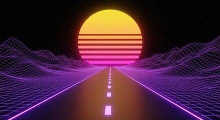 Retro Synthwave Road to Sunset: A Nostalgic Journey Through the Digital Landscape