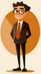 Cartoon businessman character with glasses, briefcase, and suit: a vector illustration symbolizing success