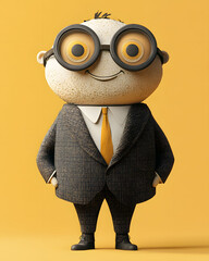 Funny cartoon monster with glasses, an illustration of a cute vector animal character