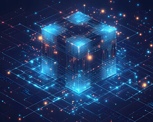Abstract technology fractal pattern with glowing light waves creating a virtual reality cyberspace backdrop