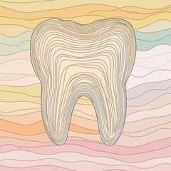 Abstract Line Art of a Tooth Icon in Continuous Line Style, Minimalistic with a Soft Pastel Background, Ample Copy Space for Flexibility