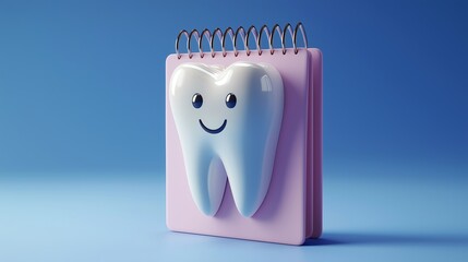 Flat Vector Illustration of 3D Calendar with Tooth Icon, Symbolizing Dental Appointment, Clean Modern Design with Blue Gradient Background and Space for Text