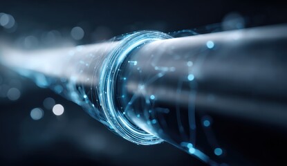 Futuristic pipeline with glowing blue digital data