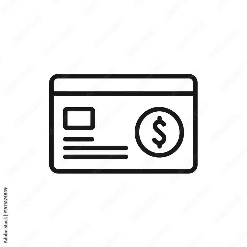Poster simple stroke icon presenting a horizontal plastic card shape with identification fields and a promi